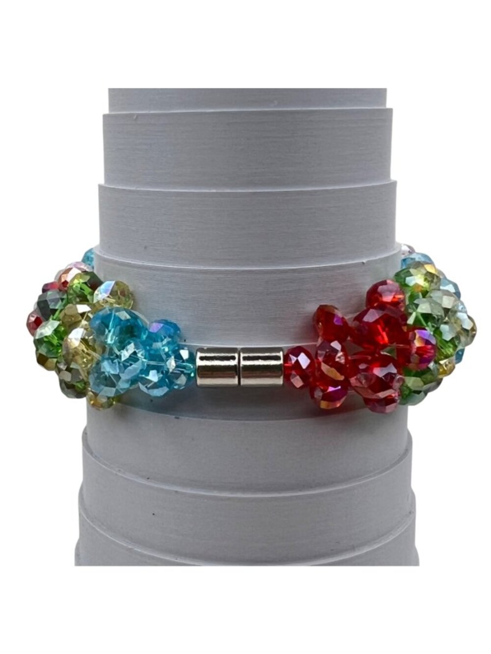 Multicolor Crystal Cluster Bracelet Magnetic Clasp Rainbow Beaded Statement 6.75 - Picture 6 of 10